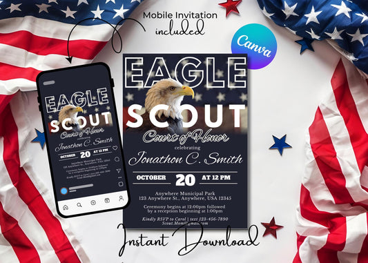 Eagle Scout Court of Honor Invitation, Printable Download, Digital Invite Template, Eagle Scout, BSA